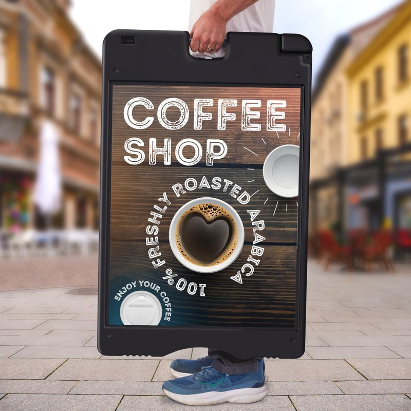 Jumbl A-Frame Signboard 22â€ x 28â€ Display Surface â€“ Large Outdoor Sandwich Board w/Weather Resistant PVC Sign Protector & Sand Fill Holes â€“ Dual Signage Stand for Storefront Sidewalk Curb (Black) - Image 5